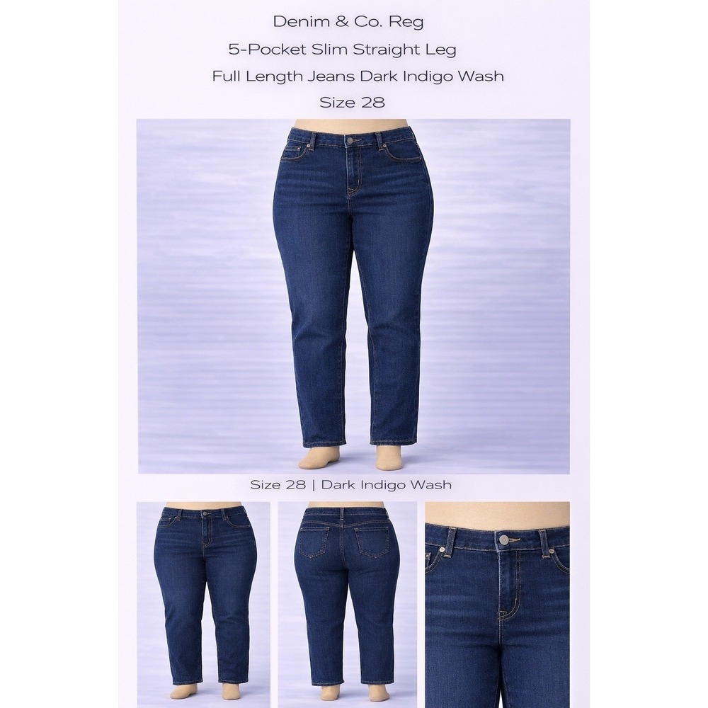 Denim & Co Womens 28W Dark Indigo‎ Slim Straight Leg 5-Pocket Jeans A296667